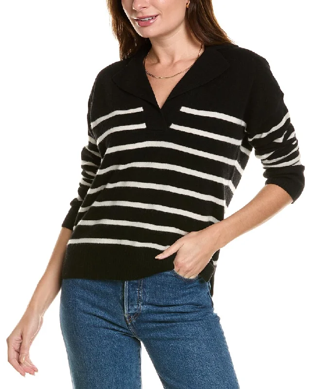 Design History Striped Notched Collar Cashmere Sweater