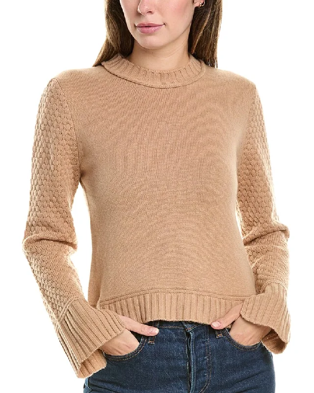 Hannah Rose Raised Diamond Sleeve Wool & Cashmere-Blend Sweater