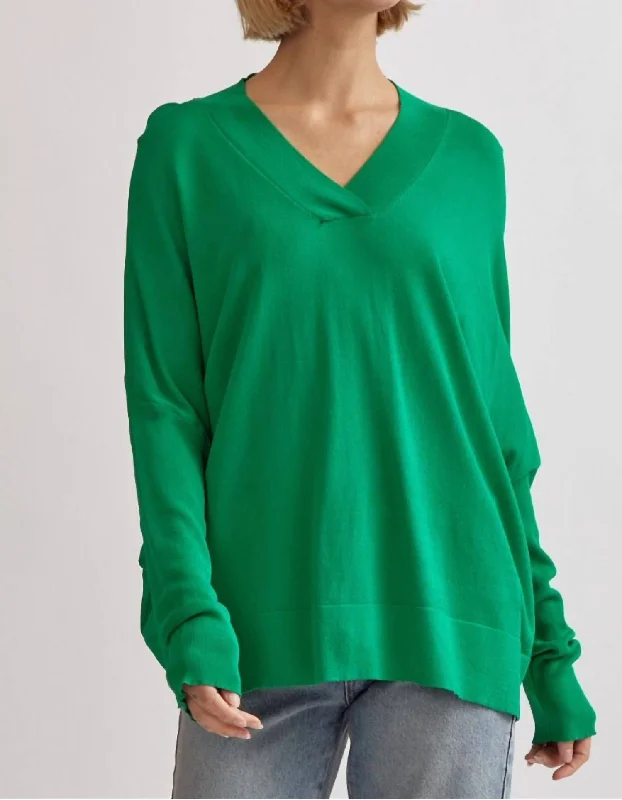 Long Sleeve Knit Top In Kelly Green