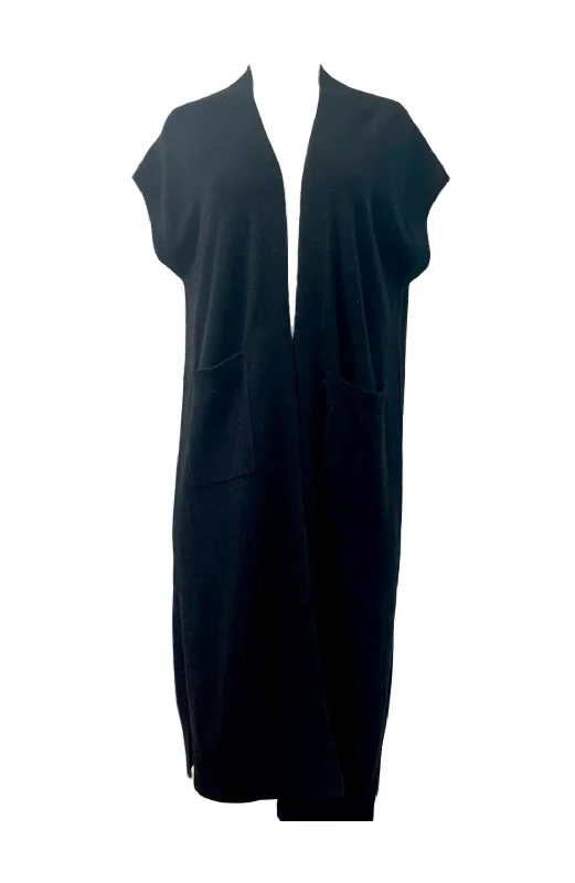 Women's Cashmere Pocket Duster Cardigan In Black